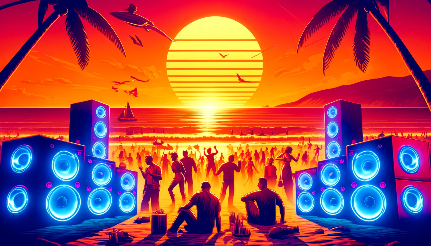 DALL·E 2024-05-04 19.50.18 - Create a vibrant full HD wallpaper depicting a beach party at sunset in the style of a GTA V roleplay scene for a game server called 'SanDiego'. The s.webp