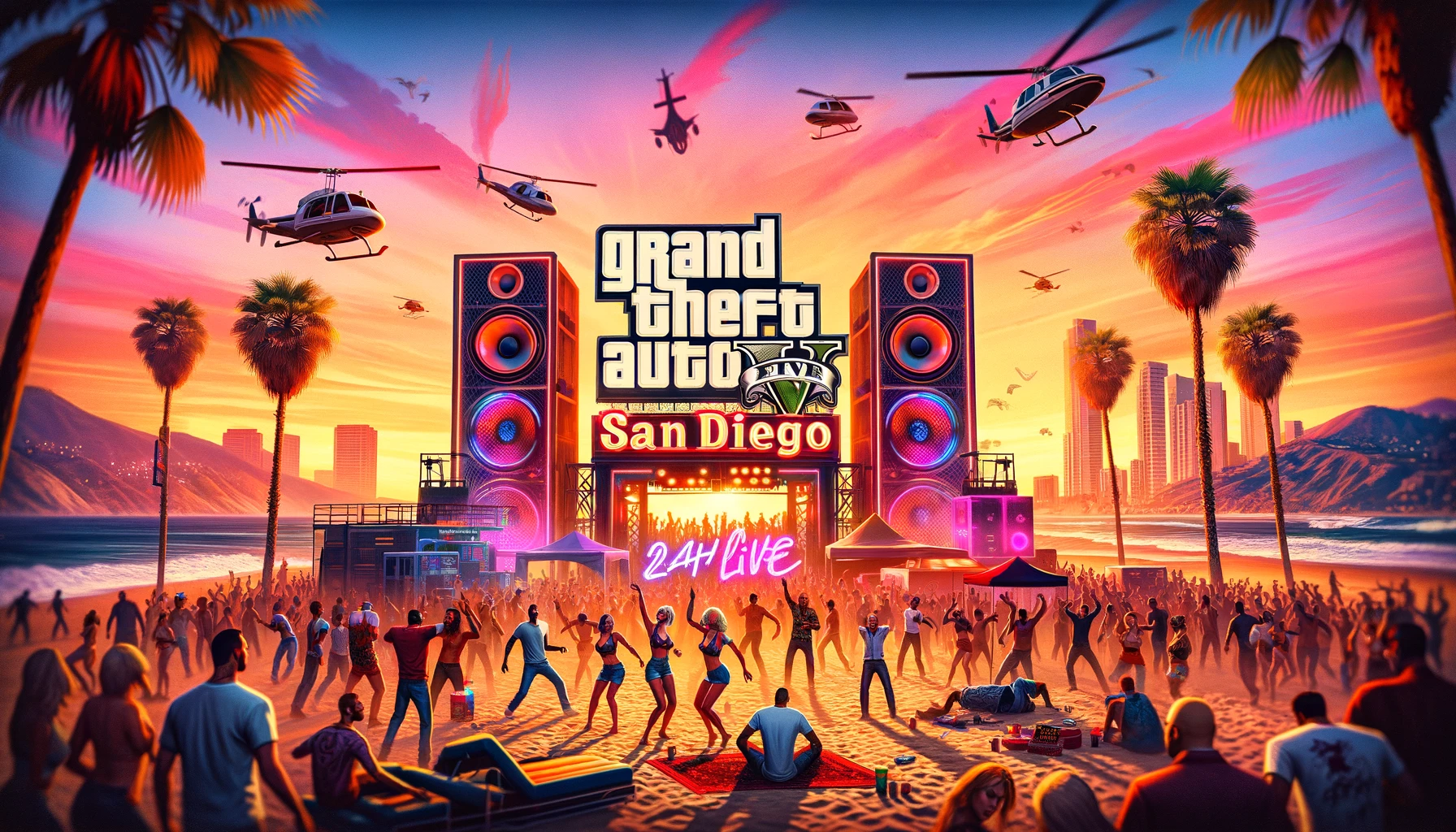 DALL·E 2024-05-04 20.08.36 - Create a vibrant full HD wallpaper in the style of GTA V, prominently featuring the text 'San Diego' and 'rp-sandiego.de' spelled correctly. The scene.webp